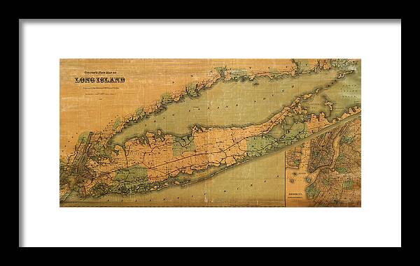 Map Of Long Island Framed Print featuring the photograph Map Of Long Island 1888 #1 by Andrew Fare
