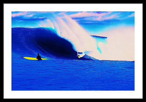 Surfing Framed Print featuring the painting Jaws 2013 by John Kaelin