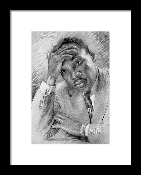 Martin Luther King Jr Framed Print featuring the drawing Martin Luther King Jr by Ylli Haruni