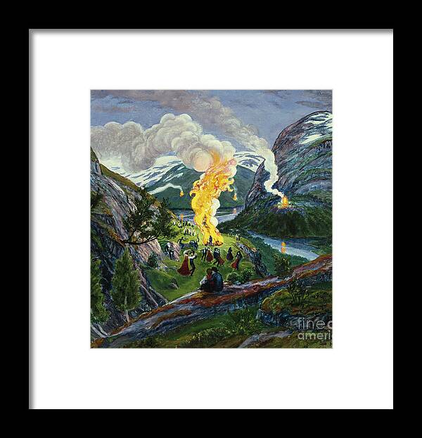 Nikolai Astrup Framed Print featuring the painting Midsummer fire by Nikolai Astrup