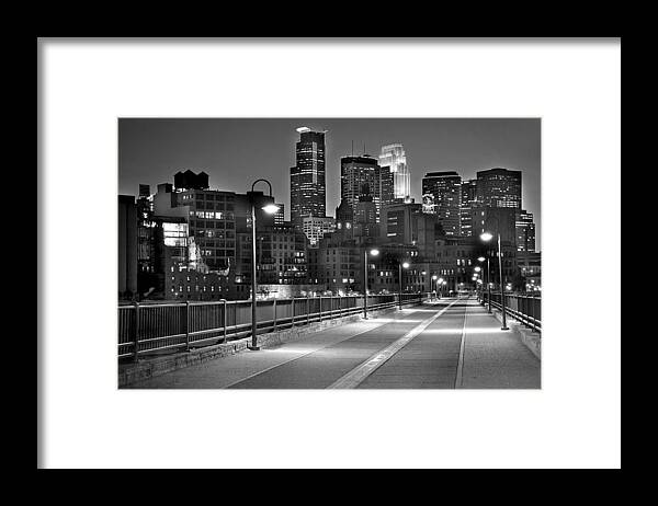 Minneapolis Skyline Framed Print featuring the photograph Minneapolis Skyline from Stone Arch Bridge by Jon Holiday