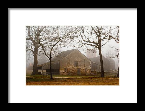 Barn Framed Print featuring the photograph Misty Batsto Horse Barn by Kristia Adams