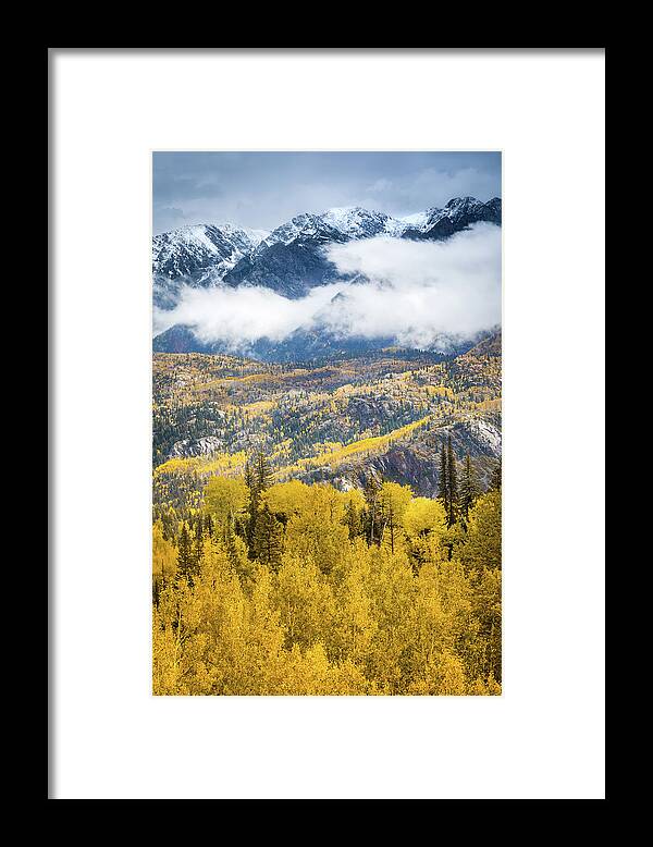 Aspens Framed Print featuring the photograph Mountain Clouds in Autumn by Jen Manganello