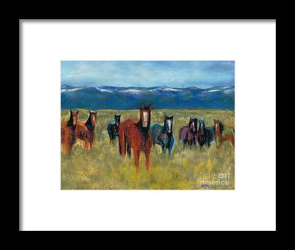Mustangs Framed Print featuring the painting Mustangs in Southern Colorado #1 by Frances Marino