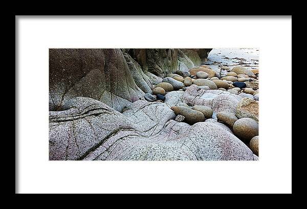 Cost Framed Print featuring the digital art Nanven Rocks #1 by Julian Perry