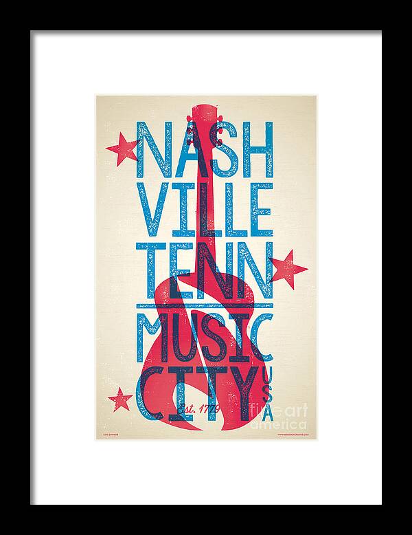 Guitars Framed Print featuring the digital art Nashville Poster - Tennessee by Jim Zahniser