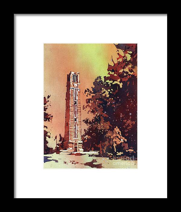 Art Prints Framed Print featuring the painting NCSU Bell-Tower #1 by Ryan Fox