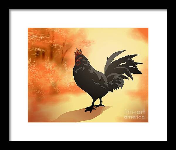Rooster Framed Print featuring the digital art Onward by Alice Chen
