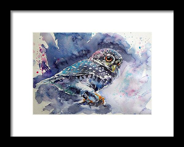 Owl Framed Print featuring the painting Owl at night #4 by Kovacs Anna Brigitta
