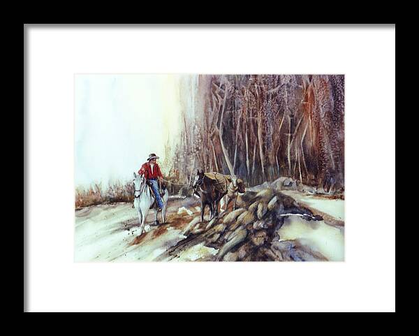 Horses And Rider Framed Print featuring the painting Packing Out #1 by Lynne Parker