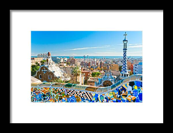 Architecture Framed Print featuring the photograph Park Guell Barcelona #1 by Luciano Mortula