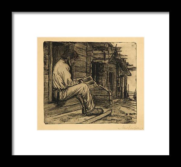 Albert Edelfelt Finnish Peasant Reading The Bible Framed Print featuring the painting Peasant reading the Bible #1 by MotionAge Designs