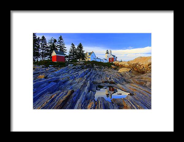 Pemaquid Point Light Reflections Framed Print featuring the photograph Pemaquid Point Light Reflections #1 by Suzanne DeGeorge