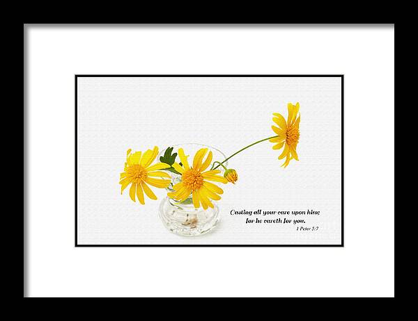 1 Peter 5:7 Framed Print featuring the photograph 1 Peter 5v7 by Diane Macdonald