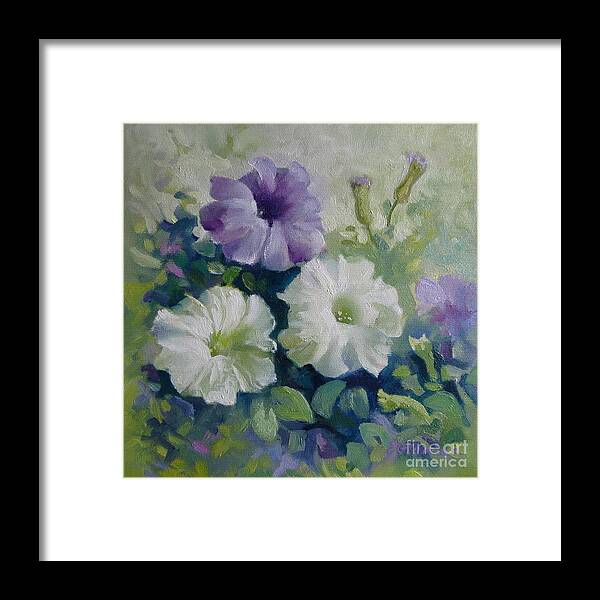 Petunia Framed Print featuring the painting Petunias #1 by Elena Oleniuc