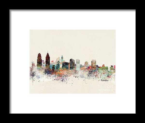 Philadelphia Framed Print featuring the painting Philadelphia Pennsylvania Skyline #1 by Bri Buckley