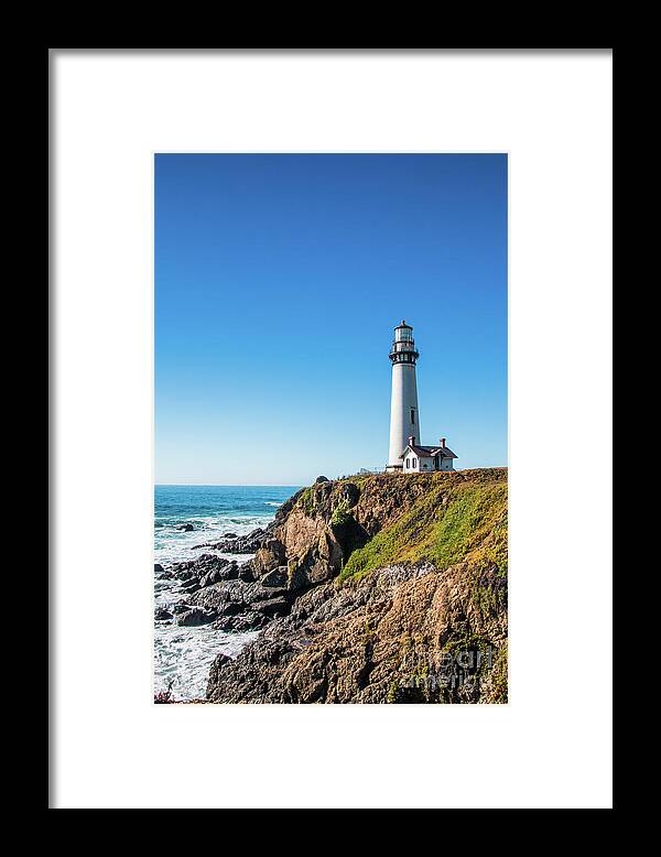 Coastline Framed Print featuring the photograph Pigeon Point Lighthouse on highway No. 1, California by Amanda Mohler
