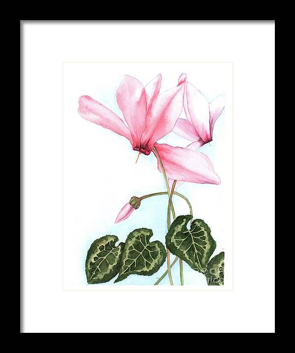 Flowers Framed Print featuring the painting Pink Cyclamen by Hilda Wagner