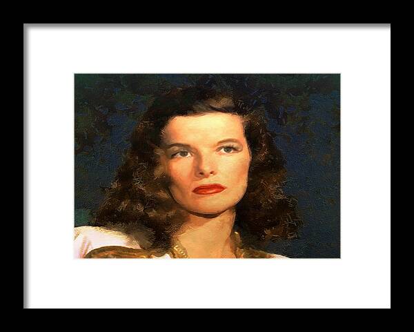 Portrait Framed Print featuring the digital art Portrait of Katherine Hepburn #1 by Charmaine Zoe