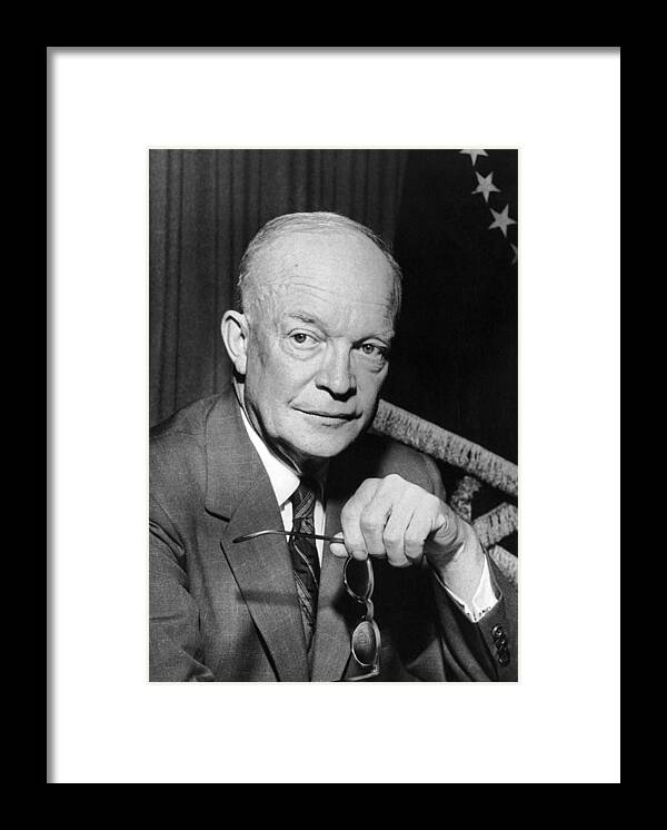 1 Person Framed Print featuring the photograph President Dwight D. Eisenhower #1 by Underwood Archives