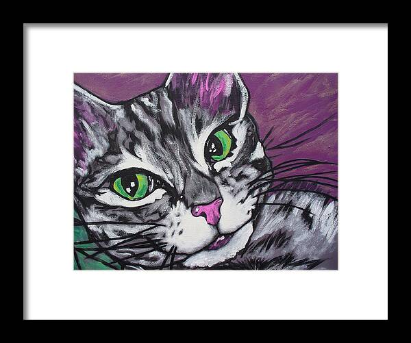 Cat Framed Print featuring the painting Purple Tabby #1 by Sarah Crumpler