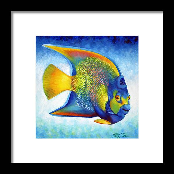 Queen Angel Fish Framed Print featuring the painting Queen Angelfish #1 by Nancy Tilles