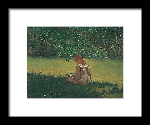 Winslow Homer Framed Print featuring the painting Reading by the Brook #1 by Winslow Homer