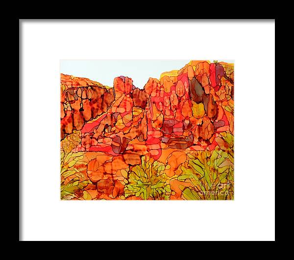 Alcohol Ink Framed Print featuring the painting Red Rock Canyon Loop #1 by Vicki Housel