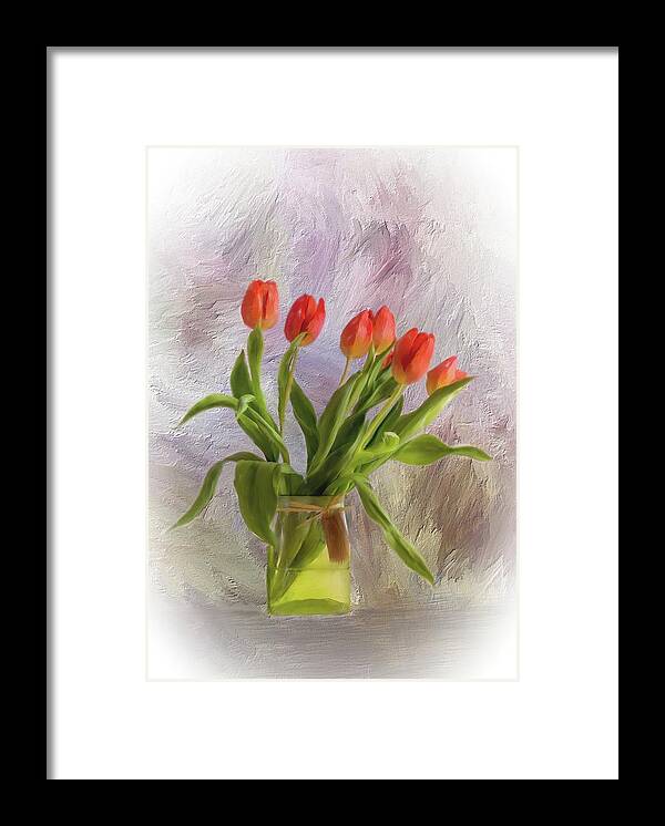 Red Tulips Framed Print featuring the mixed media Red Tulips #1 by Mary Timman