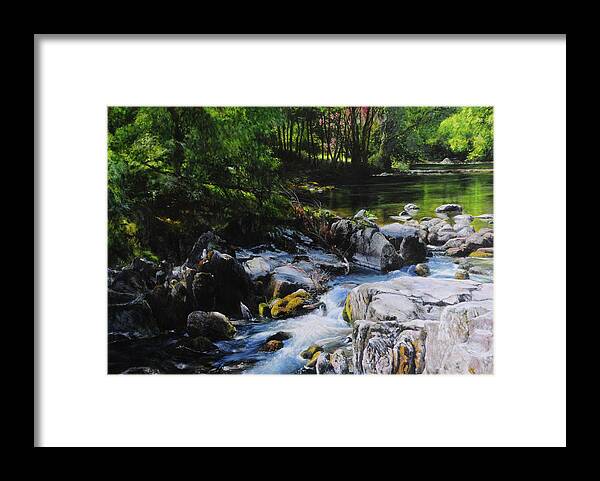 Landscape Framed Print featuring the painting River in Wales by Harry Robertson