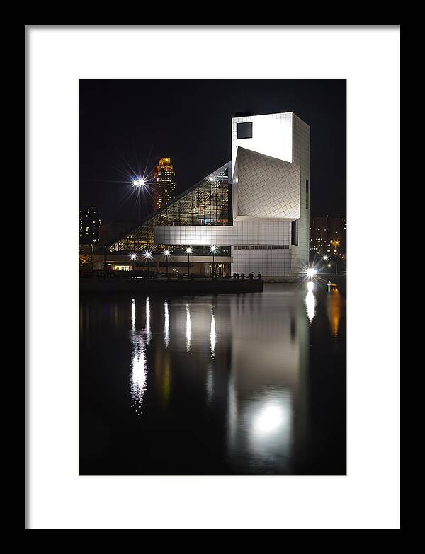 2x3 Framed Print featuring the photograph Rock and Roll Hall of Fame at Night #1 by At Lands End Photography