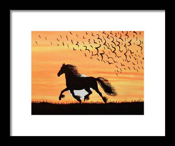 Orange Sky Framed Print featuring the painting Running In The Wind #1 by Connie Valasco