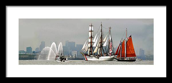 Sail Boston Framed Print featuring the photograph Eagle and Roseway by John Brown