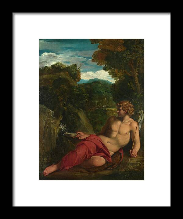 Flora Framed Print featuring the painting Saint John the Baptist seated in the Wilderness #1 by Circle of Annibale Carracci