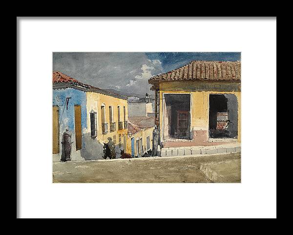 Winslow Homer Framed Print featuring the drawing Santiago de Cuba. Street Scene by Winslow Homer