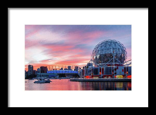 Canada Framed Print featuring the photograph Science World and BC Place Stadium at Sunset. Vancouver, BC by Rick Deacon