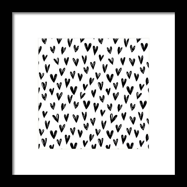Seamless Framed Print featuring the digital art Seamless pattern with hand drawn hearts. #1 by Sandy Sheni
