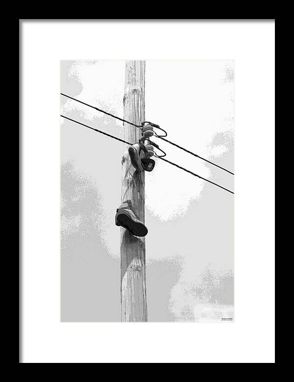Boot Framed Print featuring the digital art Shoefiti 2160bw by Brian Gryphon