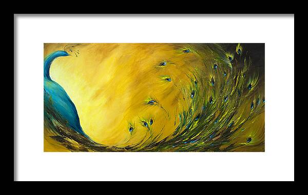 Peacock Framed Print featuring the painting Show-Off 2 Horizontal Peacock #1 by Dina Dargo