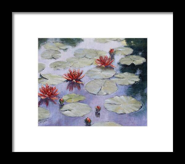 Evening Scene Framed Print featuring the painting Smooth Sailing - Lilies In Monets Garden by L Diane Johnson