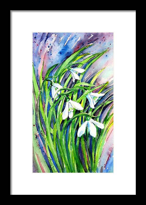 Snowdrops Framed Print featuring the painting Snowdrops in the Wind  by Trudi Doyle