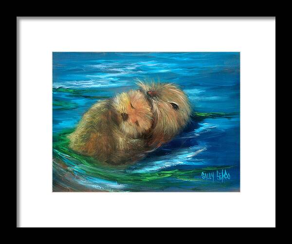 Otters Framed Print featuring the painting Snuggling #1 by Sally Seago