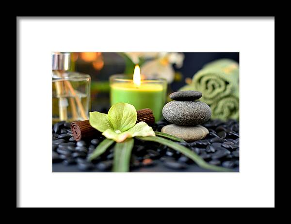 Spa Framed Print featuring the photograph Spa Rocks And Candles #2 by Serena King