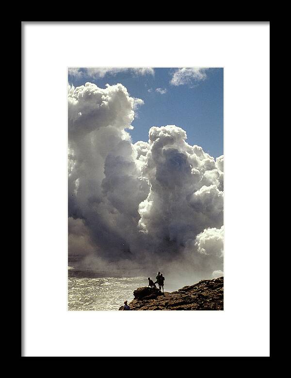 Volcano Framed Print featuring the photograph Spectators View Clouds of Steam from Hot Lava #1 by Carl Purcell