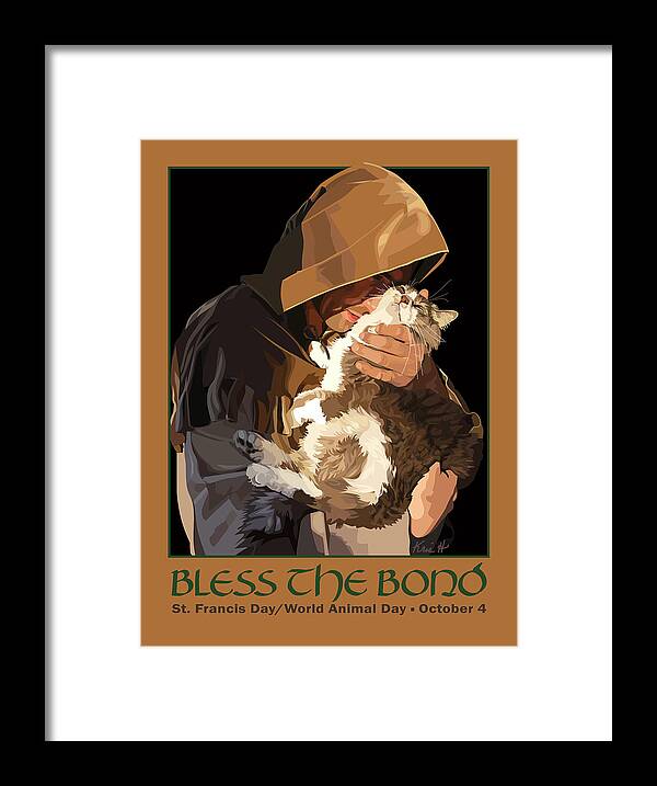 Animal Framed Print featuring the digital art St. Francis with Cat by Kris Hackleman