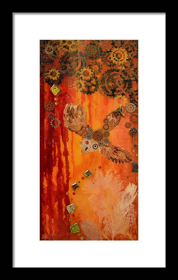 Iphone Cases Framed Print featuring the painting Steampunk Owl Red Horizon by MiMi Stirn