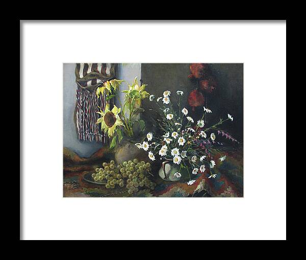 Armenian Framed Print featuring the painting Still-life with sunflowers #1 by Tigran Ghulyan