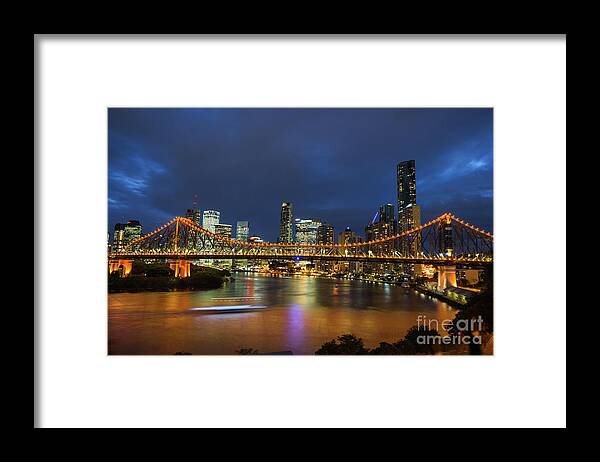 2017 Framed Print featuring the photograph Story Bridge lit up after dark #1 by Andrew Michael