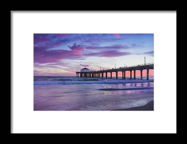 Beach Framed Print featuring the photograph Stunning Sunset at Manhattan Beach Pier #1 by Andy Konieczny