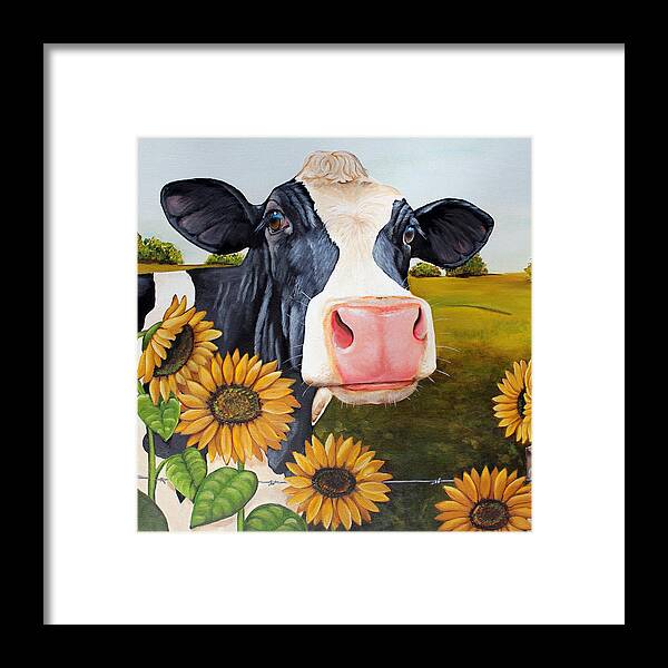 Cow Framed Print featuring the painting Sunflower Sally #1 by Laura Carey